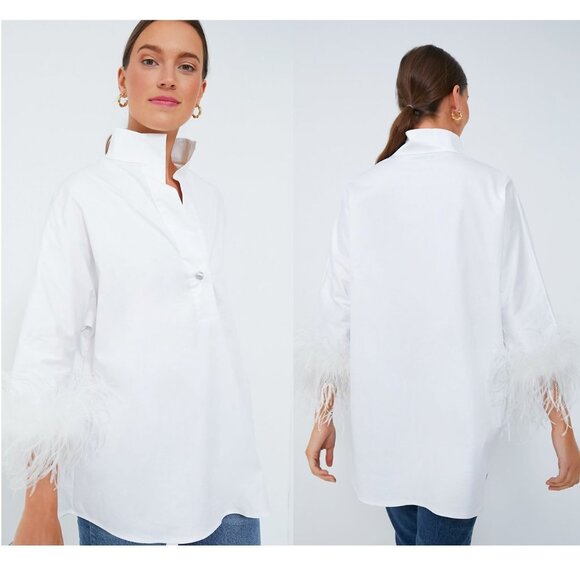Tuckernuck | NEW White Feather Willow Three-quarter Blouse Size L - Picture 2 of 11
